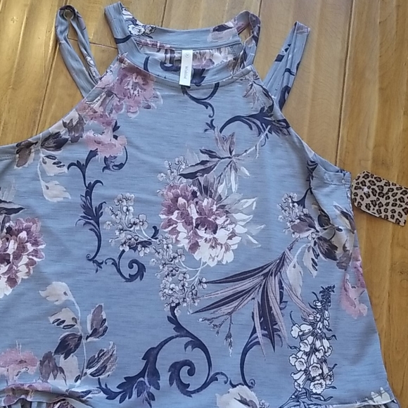 NWT Wishlist Strappy Gray Floral Top/Tunic/Dress Medium - Picture 3 of 8